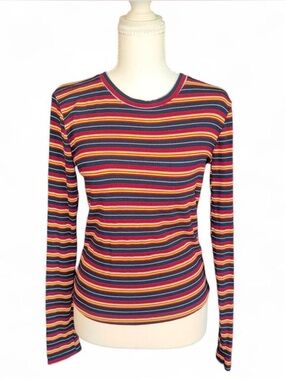Striped Long-Sleeve Crewneck Top - Multicolor